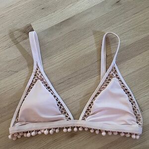 Forever 21 Pink Rose Bikini Top with pom poms  Size L